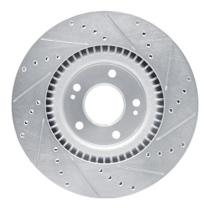 Kia Cadenza Brake Rotor (1) - Front Left - R1 Concepts - Drilled & Slotted - Silver - `17-`20